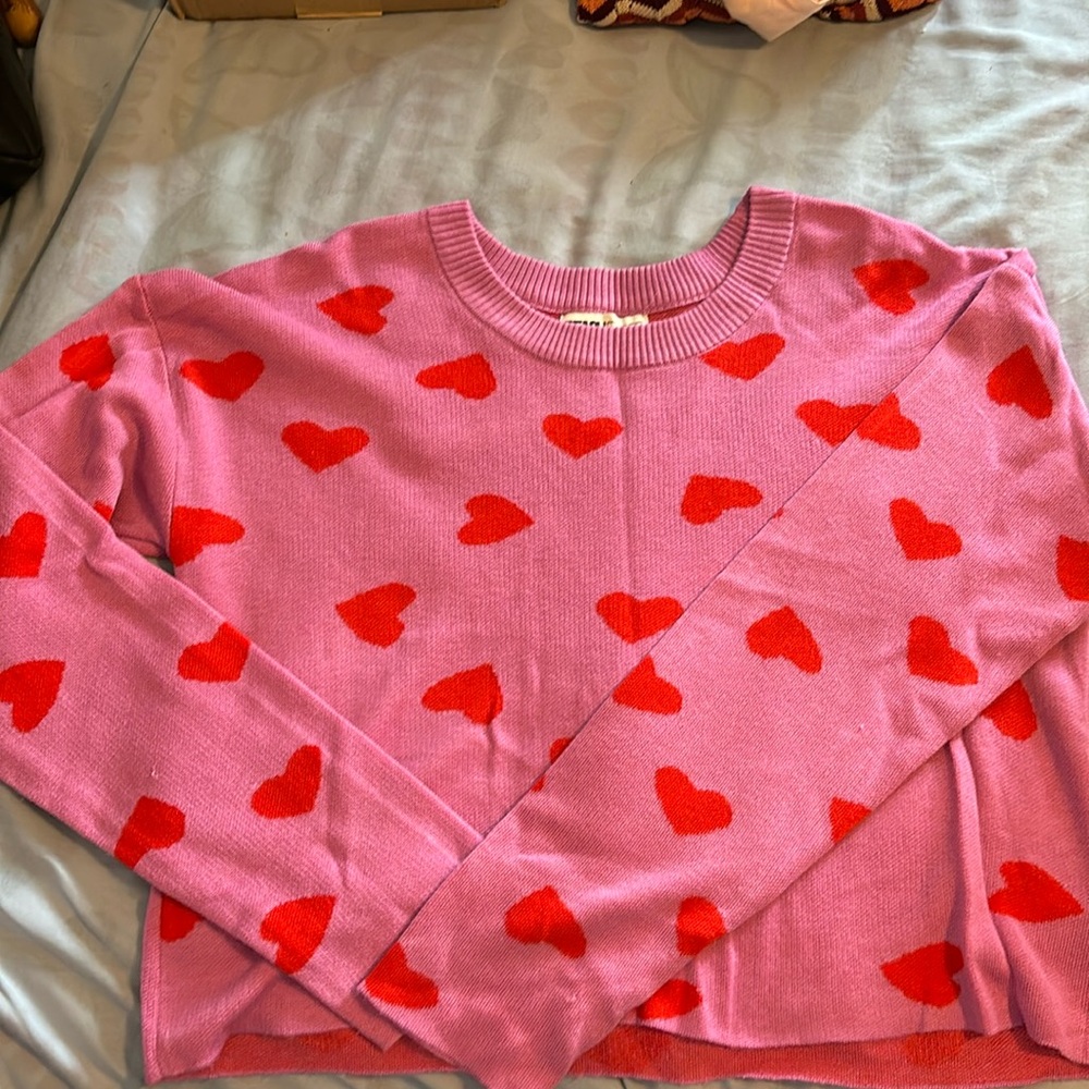 Beach Riot Pink and Red Heart Sweater